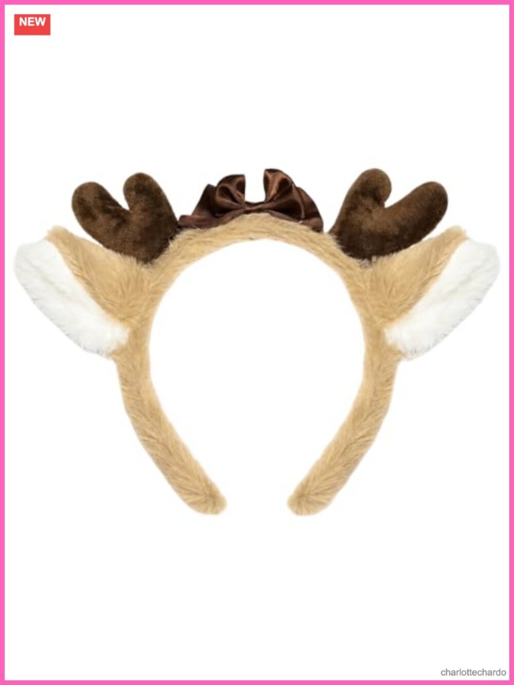 Plush Deer Antler Headband with Ears & Bow Halloween Cosplay Costume Accessory